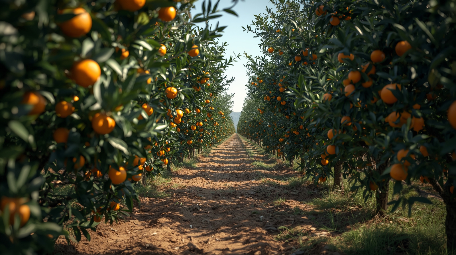 Ripe orange orchard row
