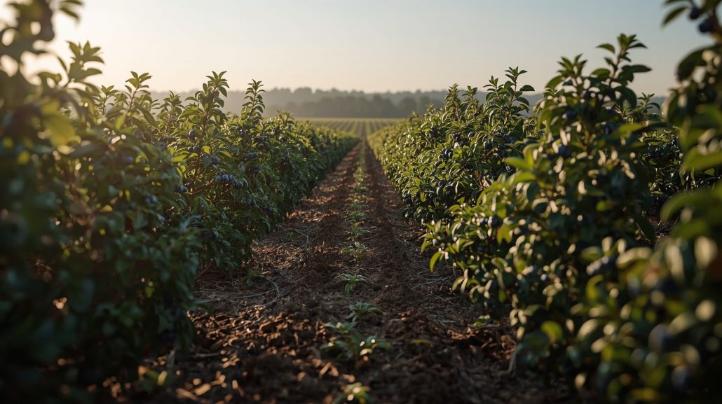 Blueberry field at sunrise
