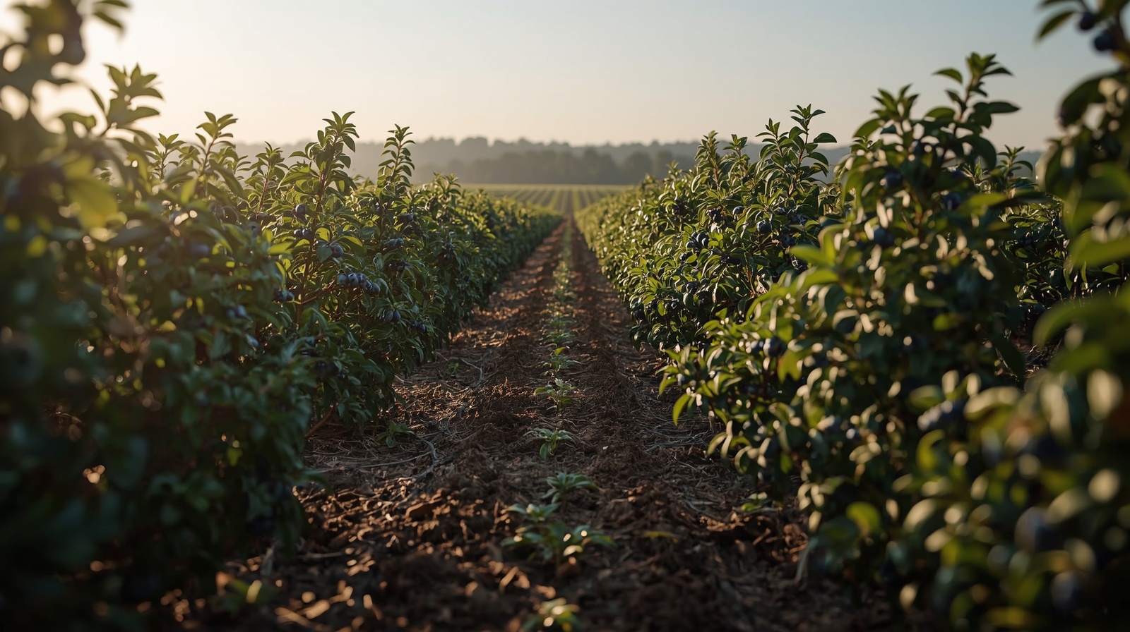 Blueberry field at sunrise