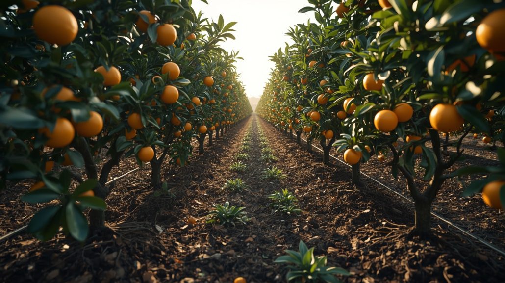 Citrus orchard with ripe fruit