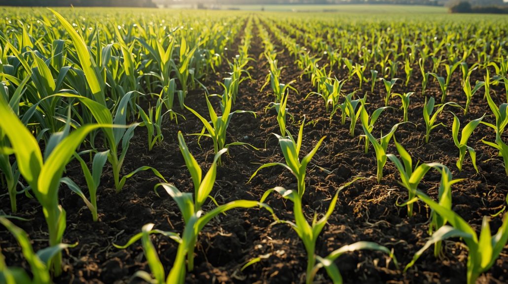 Corn seedlings in field