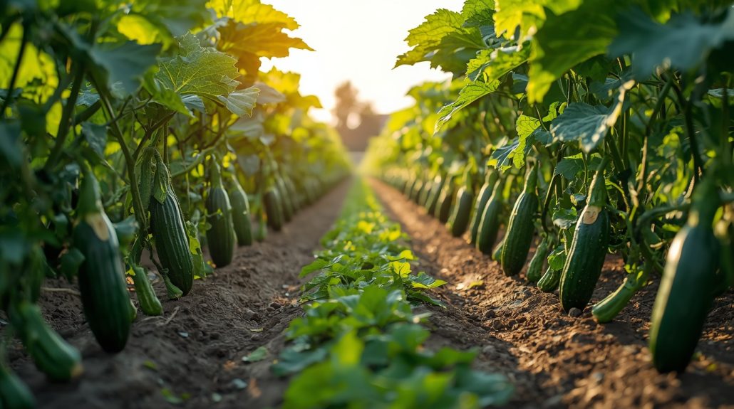 Cucumber plants in field