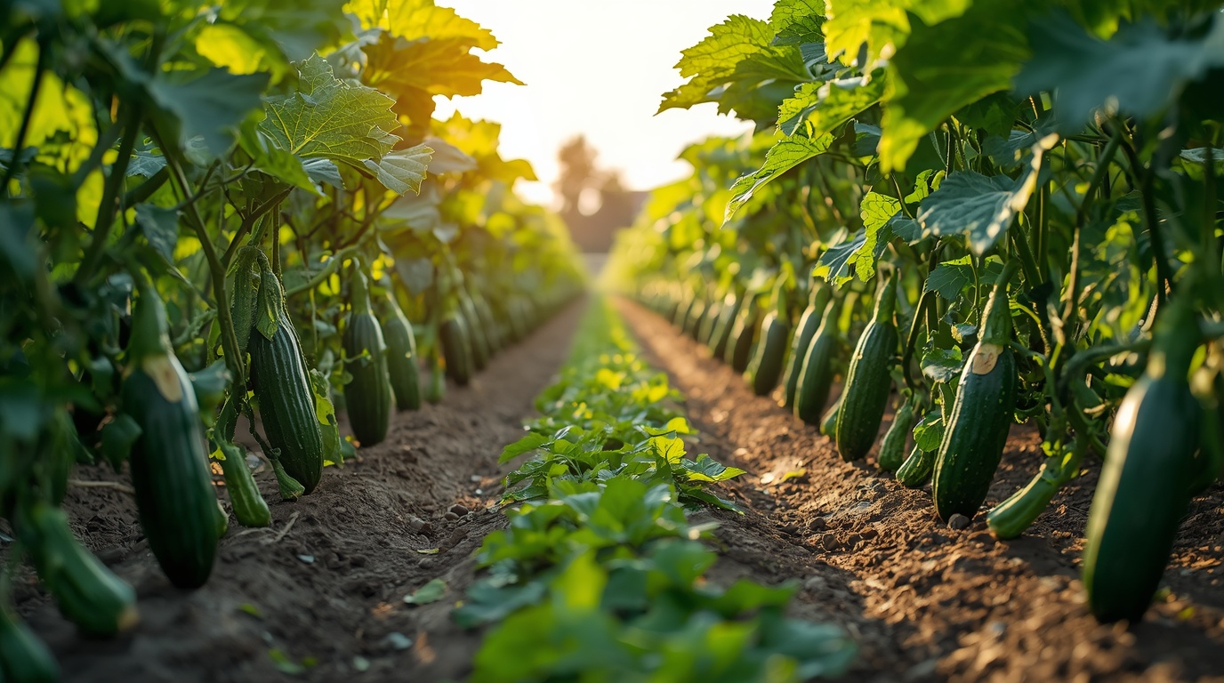 Cucumber plants in field